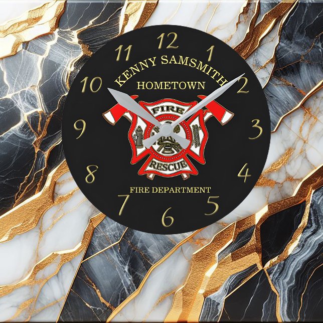 Fire Department logo Gold And Red Badge With Axes Round Clock (Creator Uploaded)