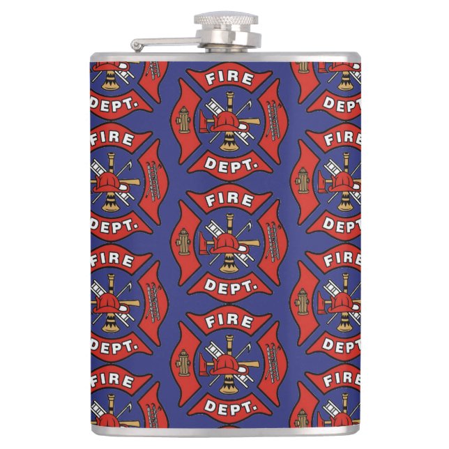 Fire Department Logo Pattern Hip Flask (Front)