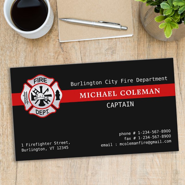 Fire Department Maltese Cross Red Line Firefighter Business Card (Creator Uploaded)