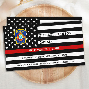 Fire Department Thin Red Line Emblem Firefighter Business Card