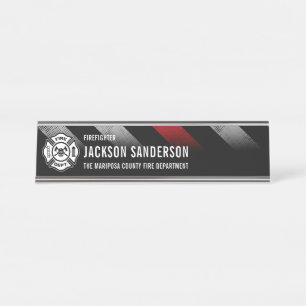 Fire Department Thin Red Line Logo Firefighter Desk Name Plate