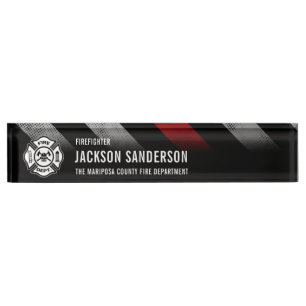 Fire Department Thin Red Line Logo Firefighter Nameplate