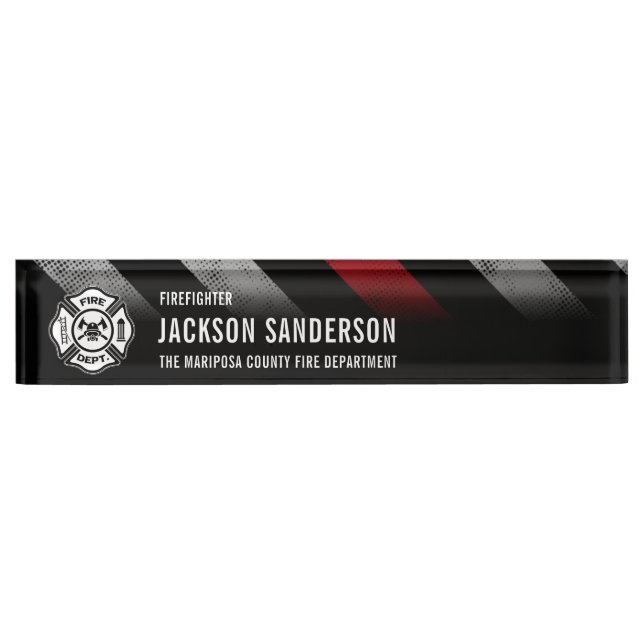 Fire Department Thin Red Line Logo Firefighter Nameplate (Front)