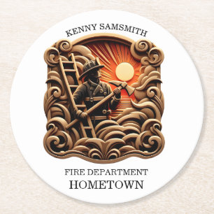 Fire Departments Badge Of Everyday Heroes Round Paper Coaster
