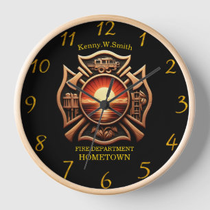 Fire Departments Badge of Honour Black And Red Clock