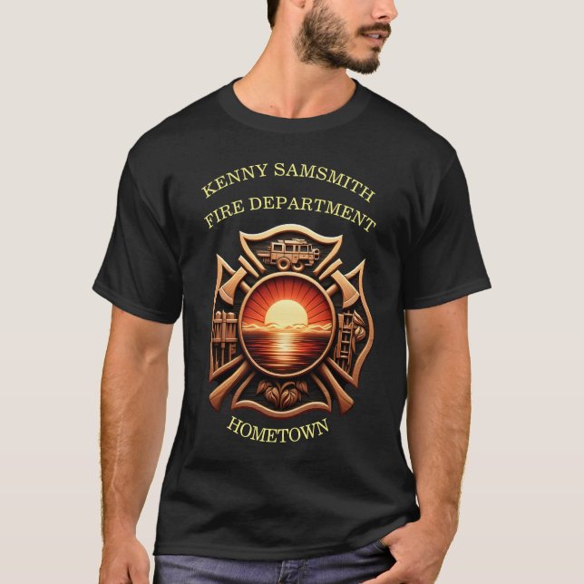 Fire Departments Badge of Honour Black And Red T-Shirt (Front)