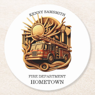 Fire Departments Badge of protecting the community Round Paper Coaster