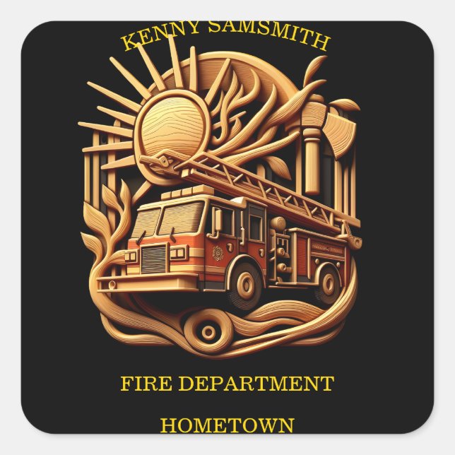 Fire Departments Badge of protecting the community Square Sticker (Front)
