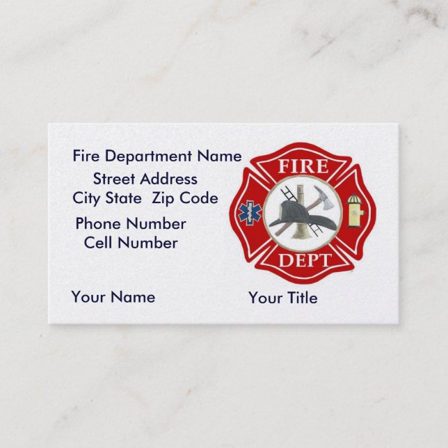 Fire Dept Bussiness Cards with Red Maltese Cross (Front)