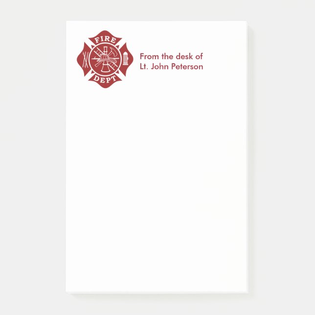 Fire Dept Custom Post-it® Notes 4 x 6 (Front)
