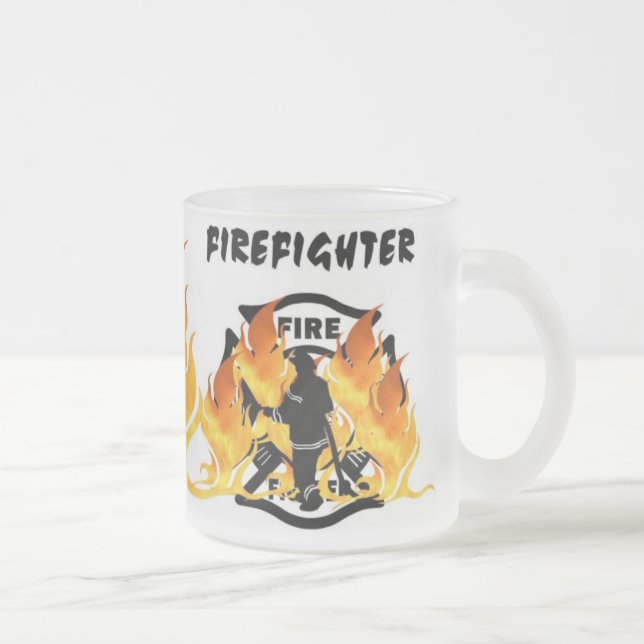 Fire Dept Flames Frosted Glass Coffee Mug (Right)