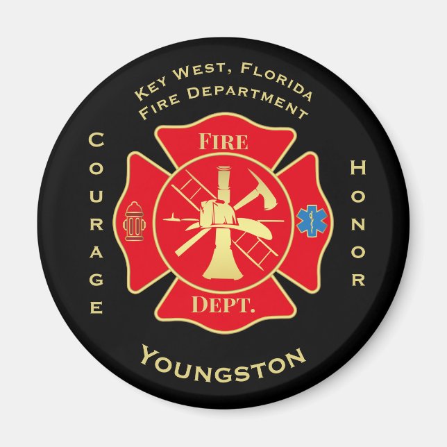 Fire Dept Maltese Cross Emblem Fire Fighter Magnet (Front)