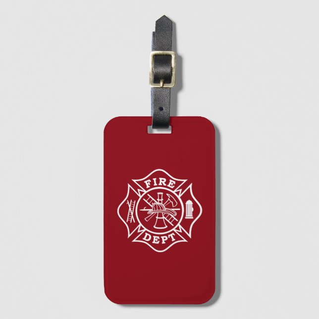 Fire Dept Maltese Cross Luggage Tag with Business (Front Vertical)