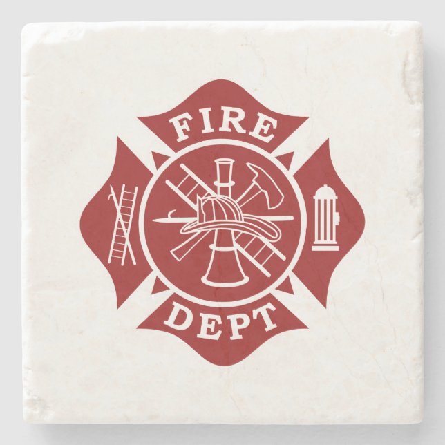 Fire Dept Maltese Cross Marble Stone Coaster (Front)