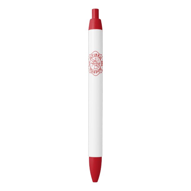 Fire Dept Maltese Cross Red Trim Pen, Black Ink Pen (Front Vertical)