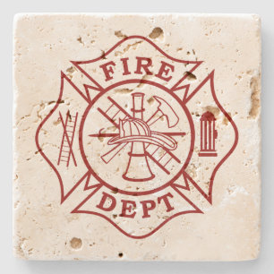 Fire Dept Maltese Cross Travertine Coaster