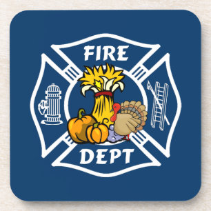 Fire Dept Thanksgiving Logo Coaster