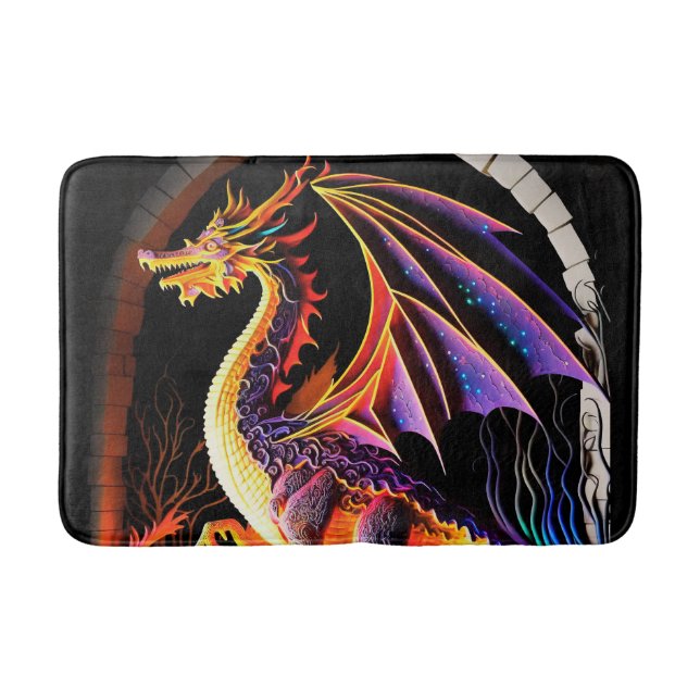Fire Dragon Castle Fantasy Art Mythical Creatures Bath Mat (Front)