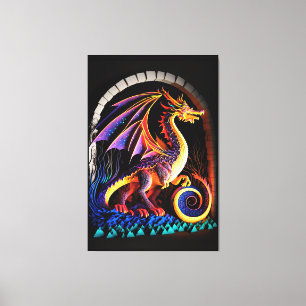 Fire Dragon Castle Fantasy Art Mythical Creatures Canvas Print