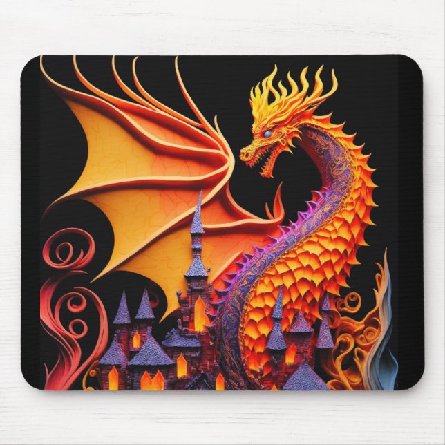 Fire Dragon Castle Fantasy Art Mythical Creatures Mouse Mat (Front)