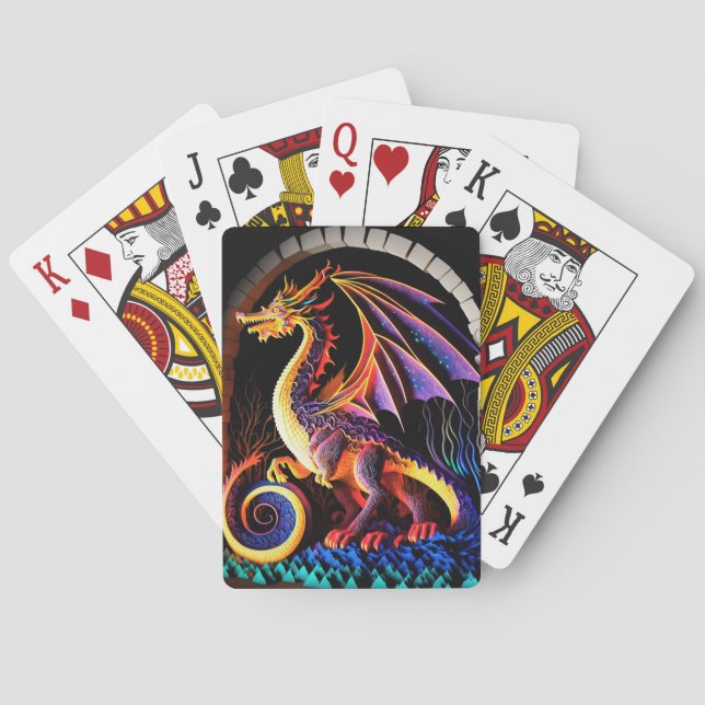 Fire Dragon Castle Fantasy Art Mythical Creatures Playing Cards (Back)