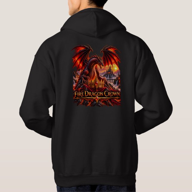 Fire Dragon Crown Fantasy Dragon Pullover Hoodie (Back)