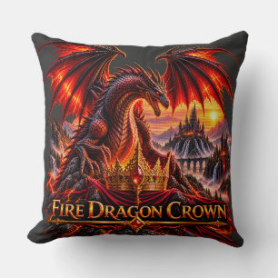 Fire Dragon Crown Fantasy Dragon Throw Pillow