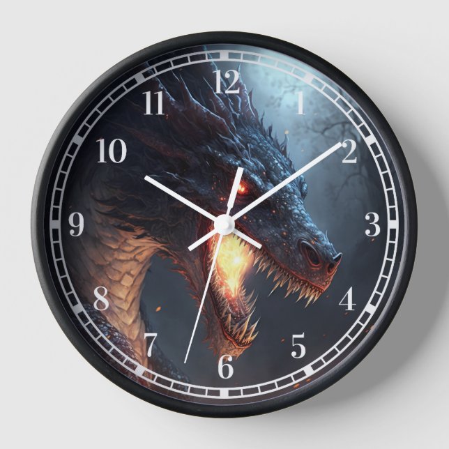 Fire Dragon Fantasy Art Clock (Front)