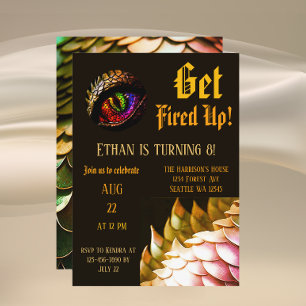 Fire Dragon Magical Enchanted Eighth Birthday   Invitation