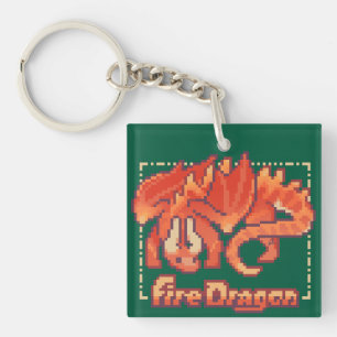 Fire Dragon pixel art   Key Ring