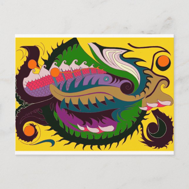 Fire Dragon (Red & Green on Gold) Postcard (Front)