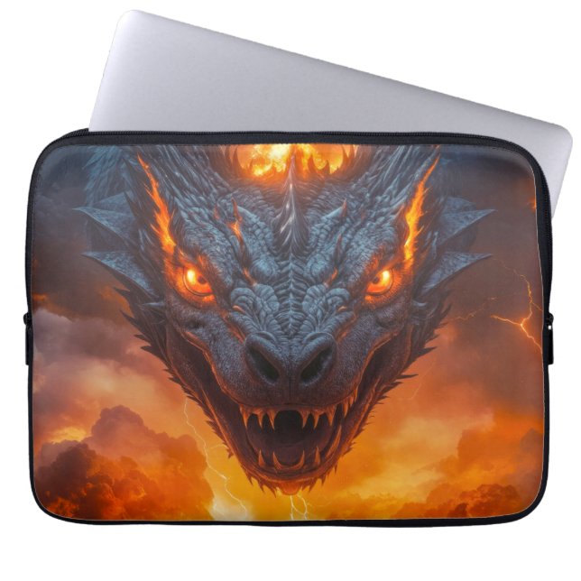 Fire Dragon Under Full Moon Fantasy Laptop Sleeve (Front)