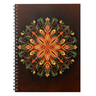 Fire Element Mandala - Kaleidoscopic Flame Creatur Notebook