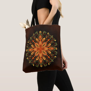Fire Element Mandala - Kaleidoscopic Flame Creatur Tote Bag