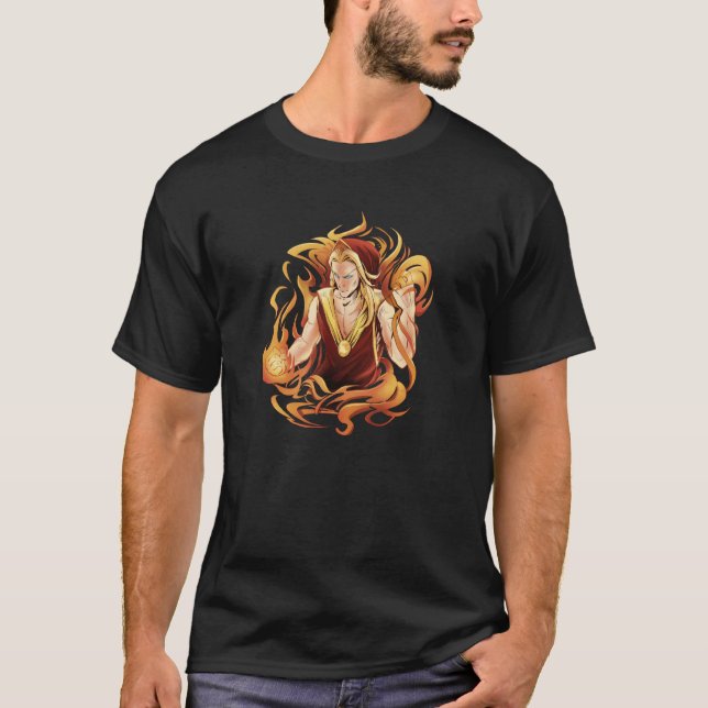 Fire Elf Surrounded By Flames Mythical Dwarf Elf T-Shirt (Front)