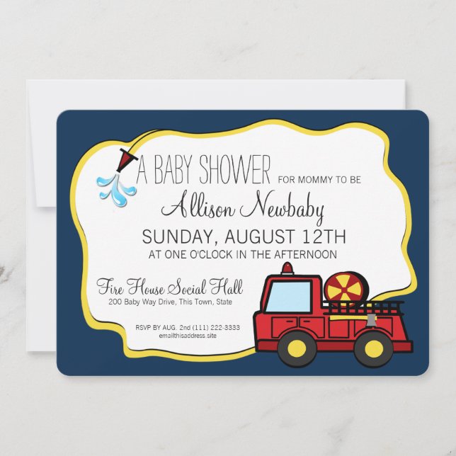 Fire Engine and Hose Baby Shower Invitation (Front)