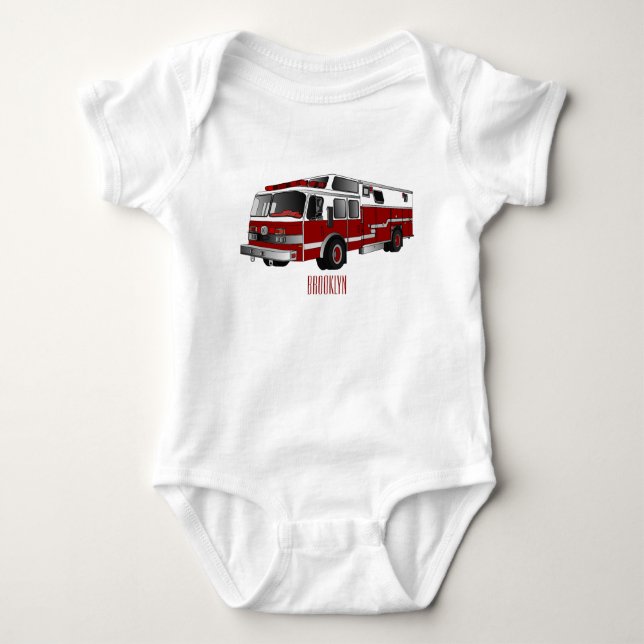 Fire engine cartoon illustration baby bodysuit (Front)