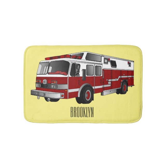 Fire engine cartoon illustration bath mat (Front)