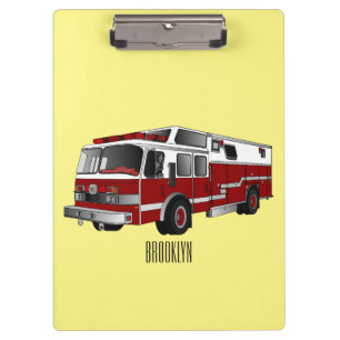 Fire engine cartoon illustration clipboard