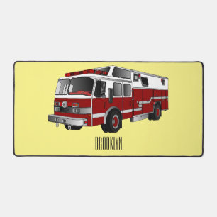 Fire engine cartoon illustration desk mat