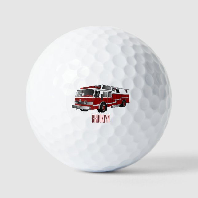 Fire engine cartoon illustration golf balls (Front)