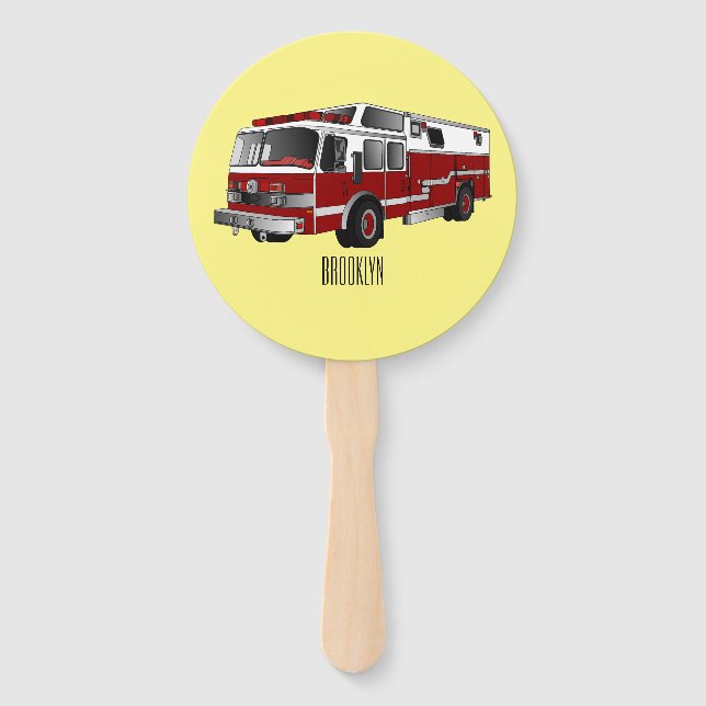 Fire engine cartoon illustration hand fan (Front)