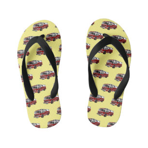 Fire engine cartoon illustration kid's flip flops