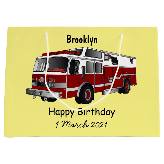Fire engine cartoon illustration large gift bag (Front)
