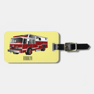 Fire engine cartoon illustration luggage tag