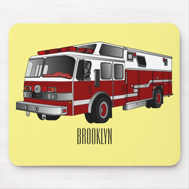 Fire engine cartoon illustration mouse mat (Front)