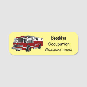 Fire engine cartoon illustration name tag