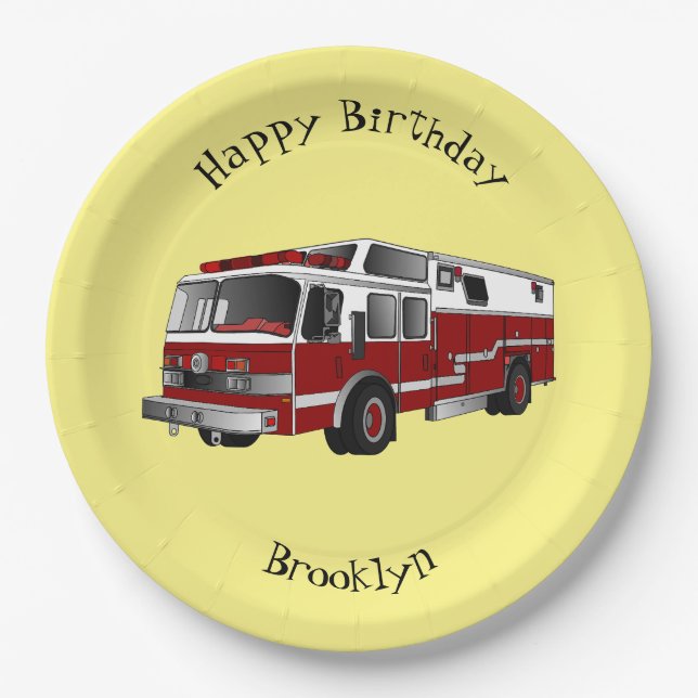 Fire engine cartoon illustration paper plate (Front)