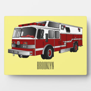 Fire engine cartoon illustration plaque