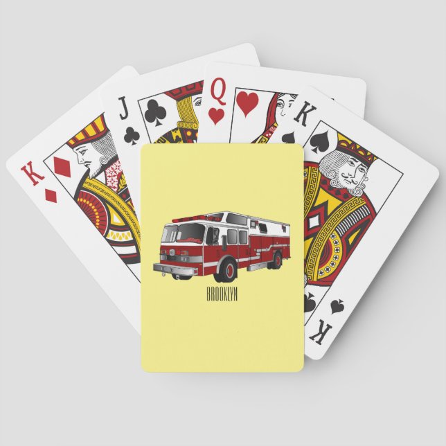 Fire engine cartoon illustration playing cards (Back)